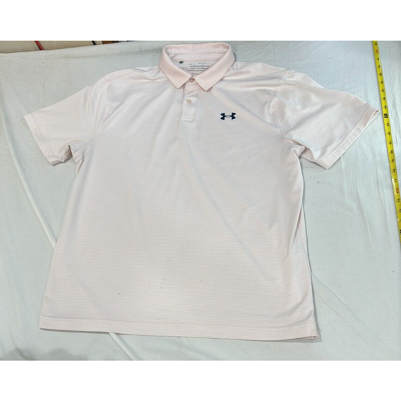 Under Armour Polo Shirt Men's Size XL Pink Striped Short Sleeve Performance polo - Picture 2 of 8